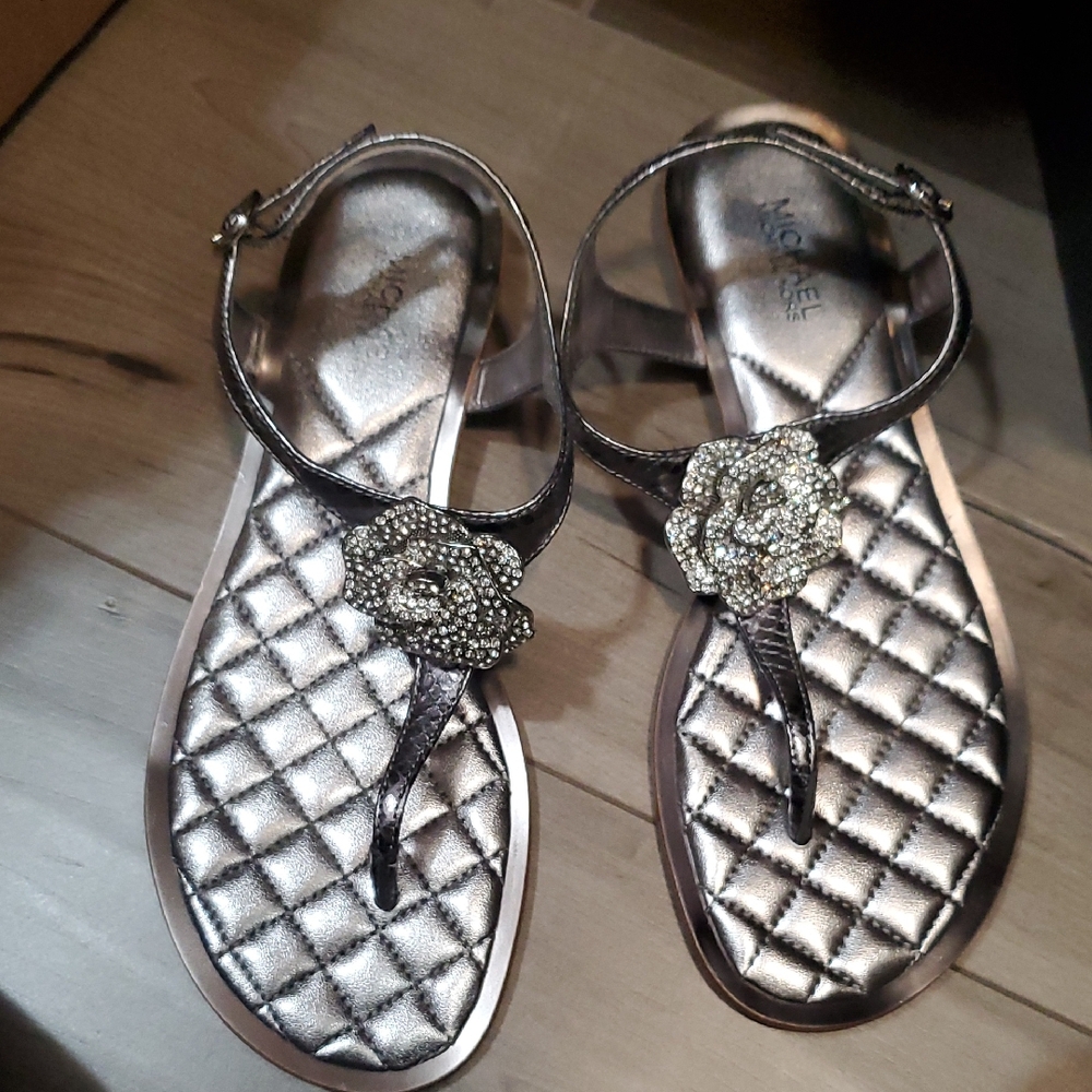 Michael Kors Metallic Sandals with Crystal Flower